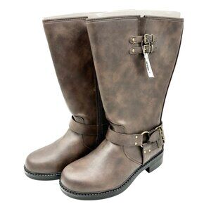 Torrid Moto Buckle Boots Womens Size 10WW Brown Wide Calf Zip Closure NWT